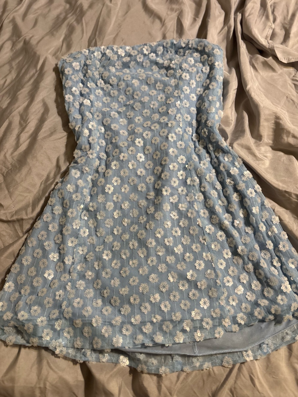 Cotton Candy Light Blue Floral Sequin Mini Dress